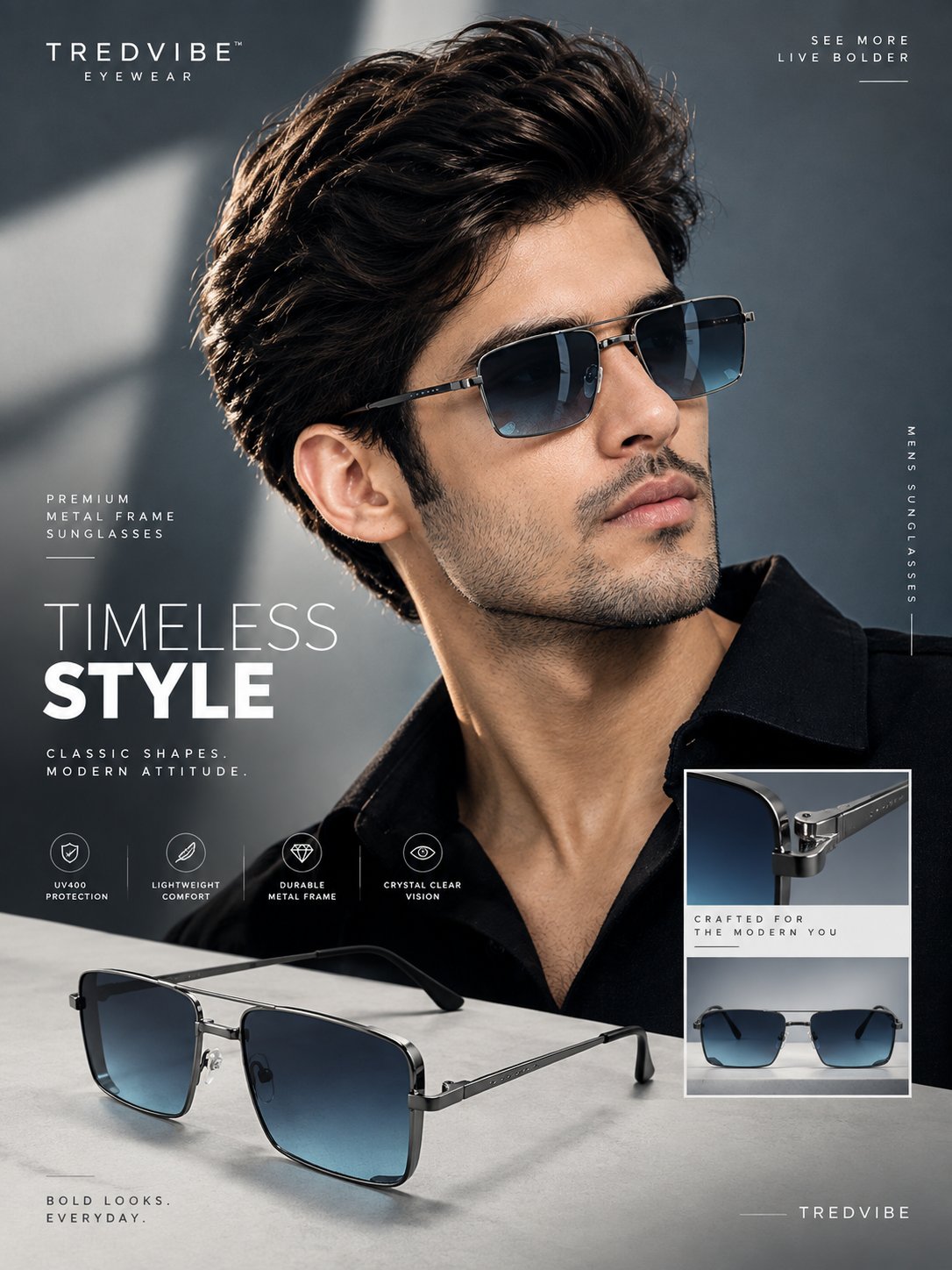 TREDVIBE Statement Unisex Sunglasses – UV Protected Eyewear for Men & Women